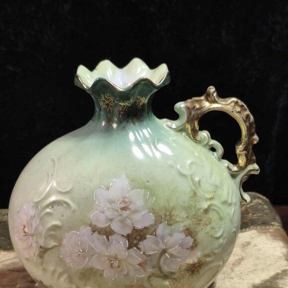 RARE Antique Victorian Royal Saxe Ewer - White Floral Porcelain Pitcher or Jug